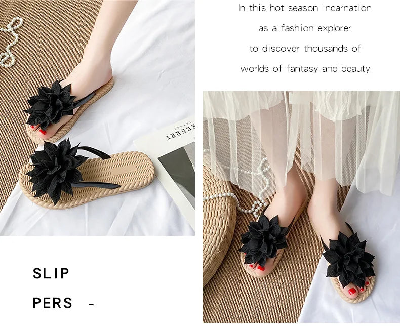 Comemore Flowers Flip Flops for Women Fashion Open Toe Light Flat Bottom Casual Women Slides Indoor Outdoor Women's Beach Shoes