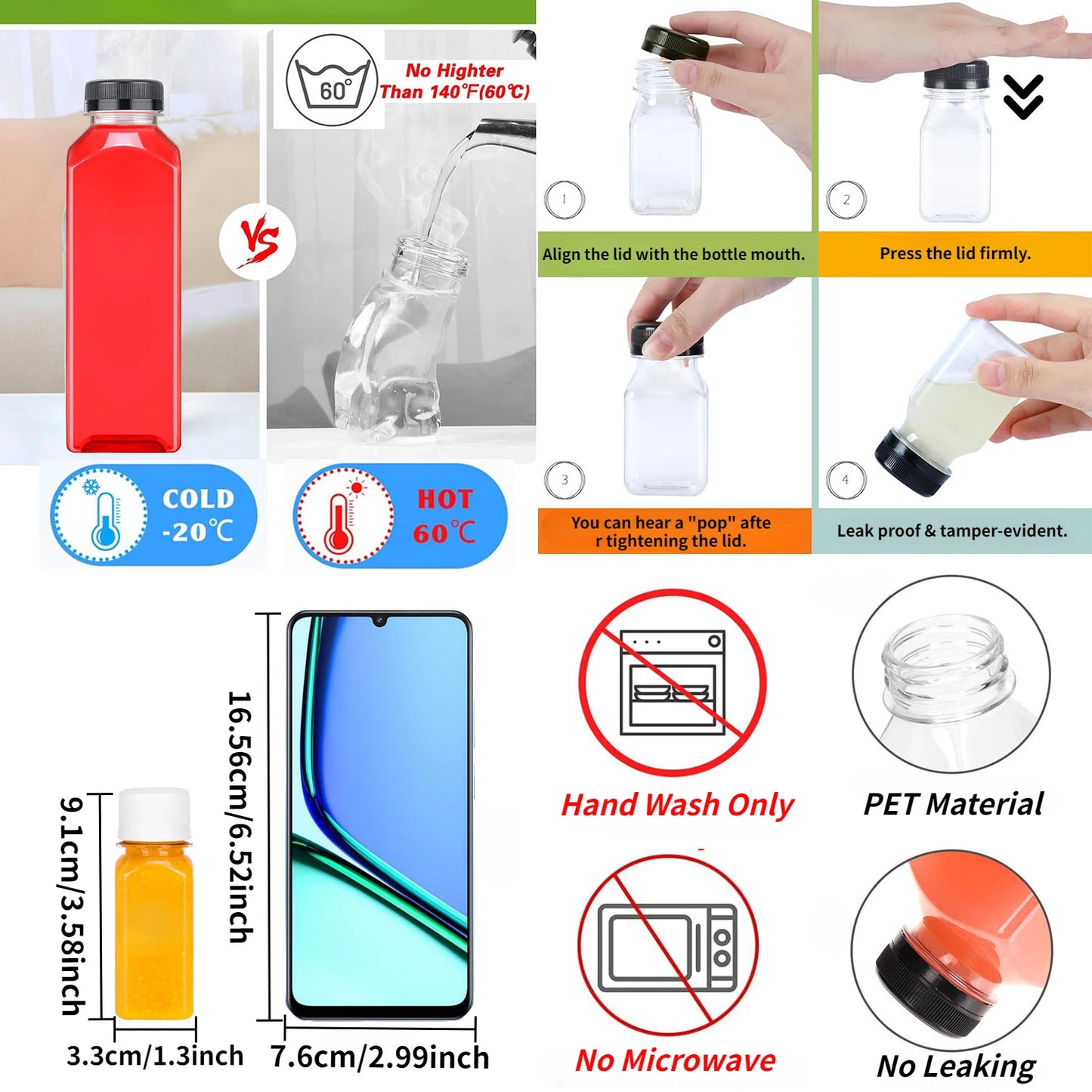 10pcsPlastic Juice Bottles Long-Lasting, Spill-Proof, Milk, and More - Easy Cleaning and Refilling Clear Water Bottle Portable ﻿