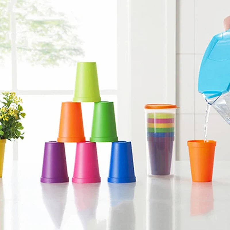 7pcs Rainbow Plastic Cups Set Reusable Water Mug Picnic Travel Trendy Funny Portable Rainbow Suit Cup Party Kids Drink Cup