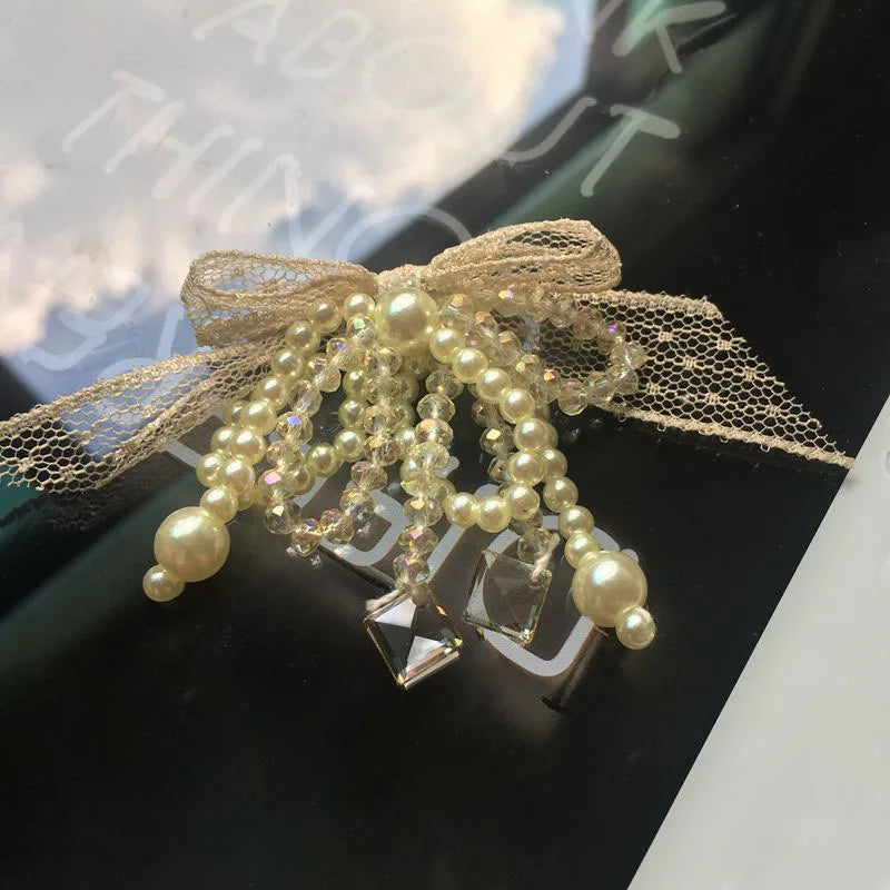 2PCS Bow tie lace hand beaded cloth ear stud accessories DIY hair accessories clothing accessories bags bow accessories