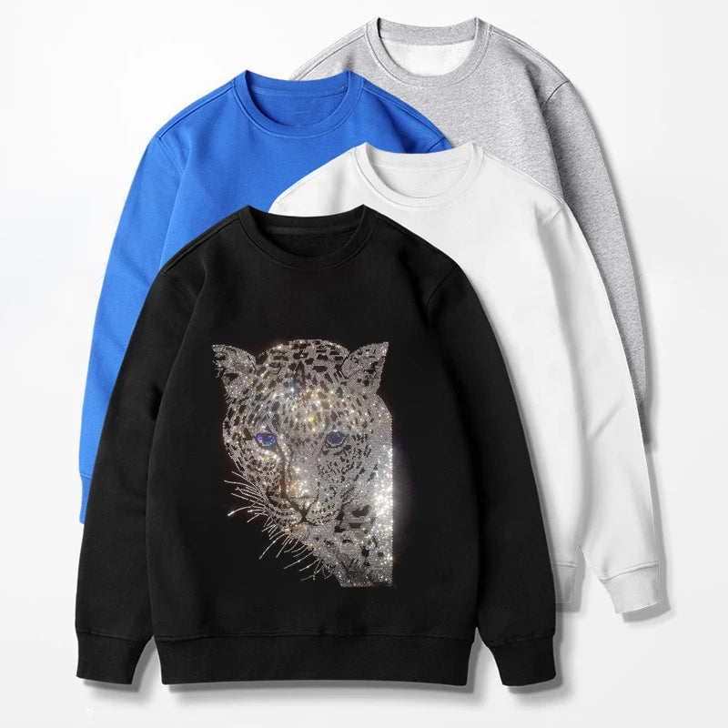 Hot-Fix Leopard Rhinestone Apparel | Sparkling Animal Print Clothing | Edgy Crystal Design