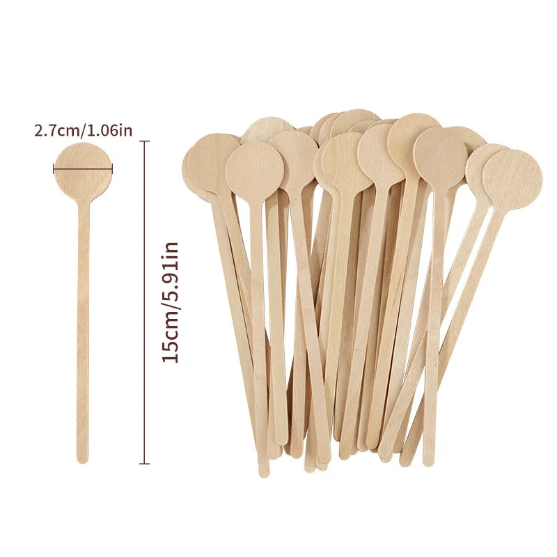 100pcs Round Disposable Wooden Coffee Stirrers Coffee Stirrer Sticks Stir Beverage Sticks Stir for Bar Cafe  or Home Use