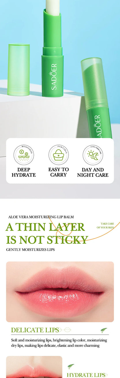 SADOER Lip Aloe Balm Nourishing, Hydrating and Moisturizing Preventing Cracking and Repairing Lips Gentle Non Irritating