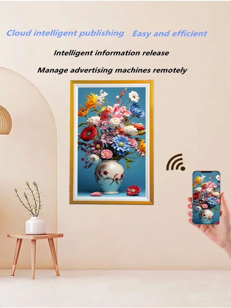 21.5-65 Inch Wall-mounted Digital Photo Frame Solid Wood Smart Advertising Machine Digital Electronic Art Painting LCD Screen