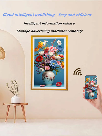 21.5-65 Inch Wall-mounted Digital Photo Frame Solid Wood Smart Advertising Machine Digital Electronic Art Painting LCD Screen