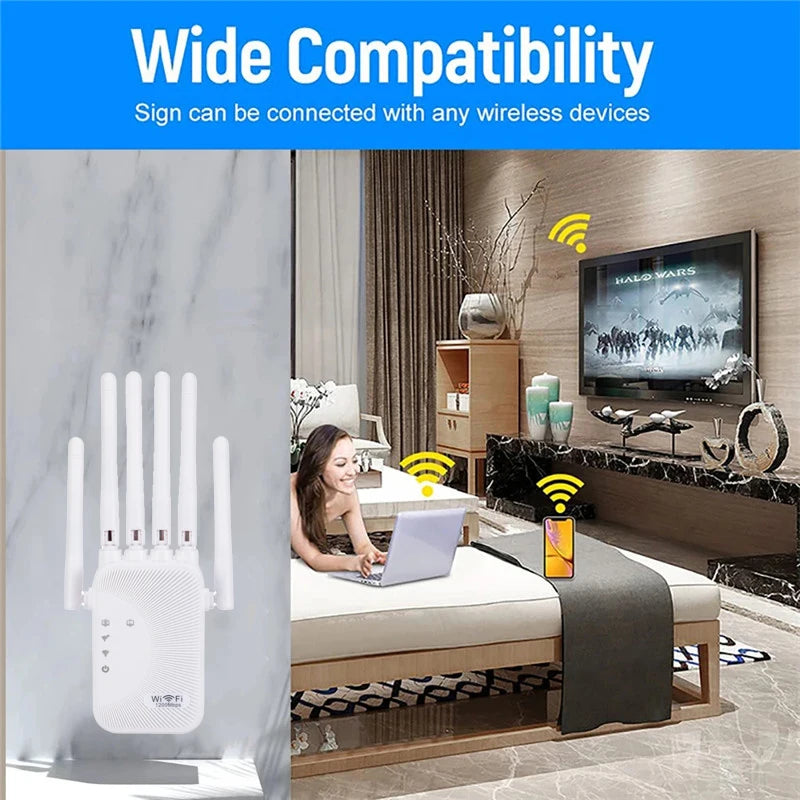 Xiaomi New 1200M WiFi Repeater 2.4G/5G Dual Band Wifi Amplifier Network Expander Range Extender 6 Antenna Wireless Wi-Fi Router