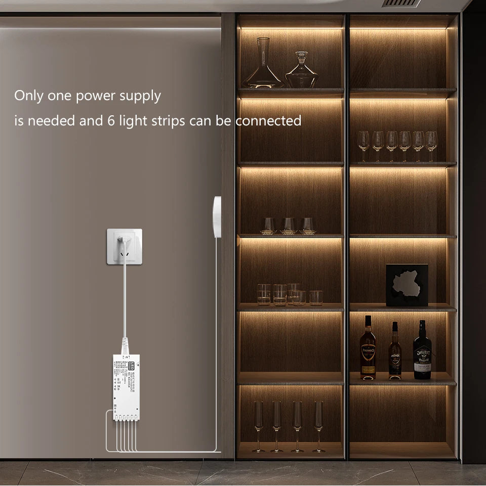 COB LED Strip Light Under Cabinet Collection Display Bookcase Wardrobe Closet Lamp Tape Penetrable Wood Dimmable Touch Sensor