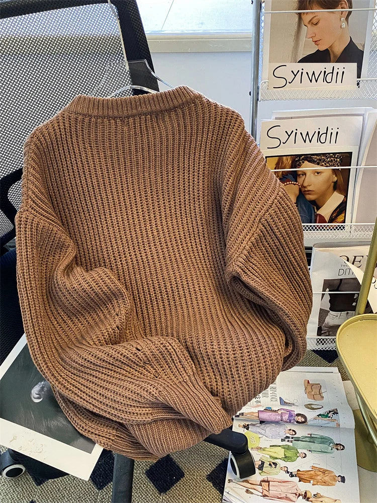 Syiwidii Oversized Sweaters for Women Knit Pullover Spring Autumn Winter Long Sleeve Causal Fashion Elegant Ladies Loose Jumpers