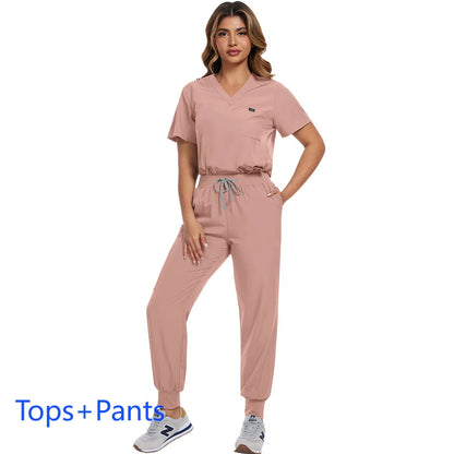 Surgical Scrubs Unisex - Quick-Dry Dental Clinic & ER Workwear Split Set W/Short Sleeve & Anti-Microbial 6 Pockets