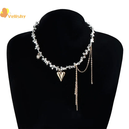 Fashion Trend Accessories Simple Exquisite Love Fringe Pendant Irregular Beaded Necklace For Women Holiday Gifts Alloy Jewelry