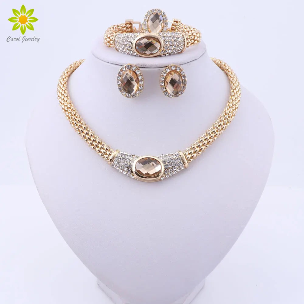 Party Accessories Wedding  Jewelry Sets For Women Pendant Statement African Beads Crystal Necklace Earrings Bracelet Ring
