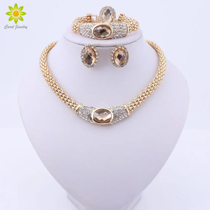 Party Accessories Wedding  Jewelry Sets For Women Pendant Statement African Beads Crystal Necklace Earrings Bracelet Ring
