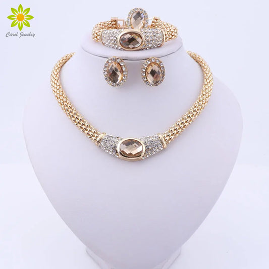 Party Accessories Wedding  Jewelry Sets For Women Pendant Statement African Beads Crystal Necklace Earrings Bracelet Ring