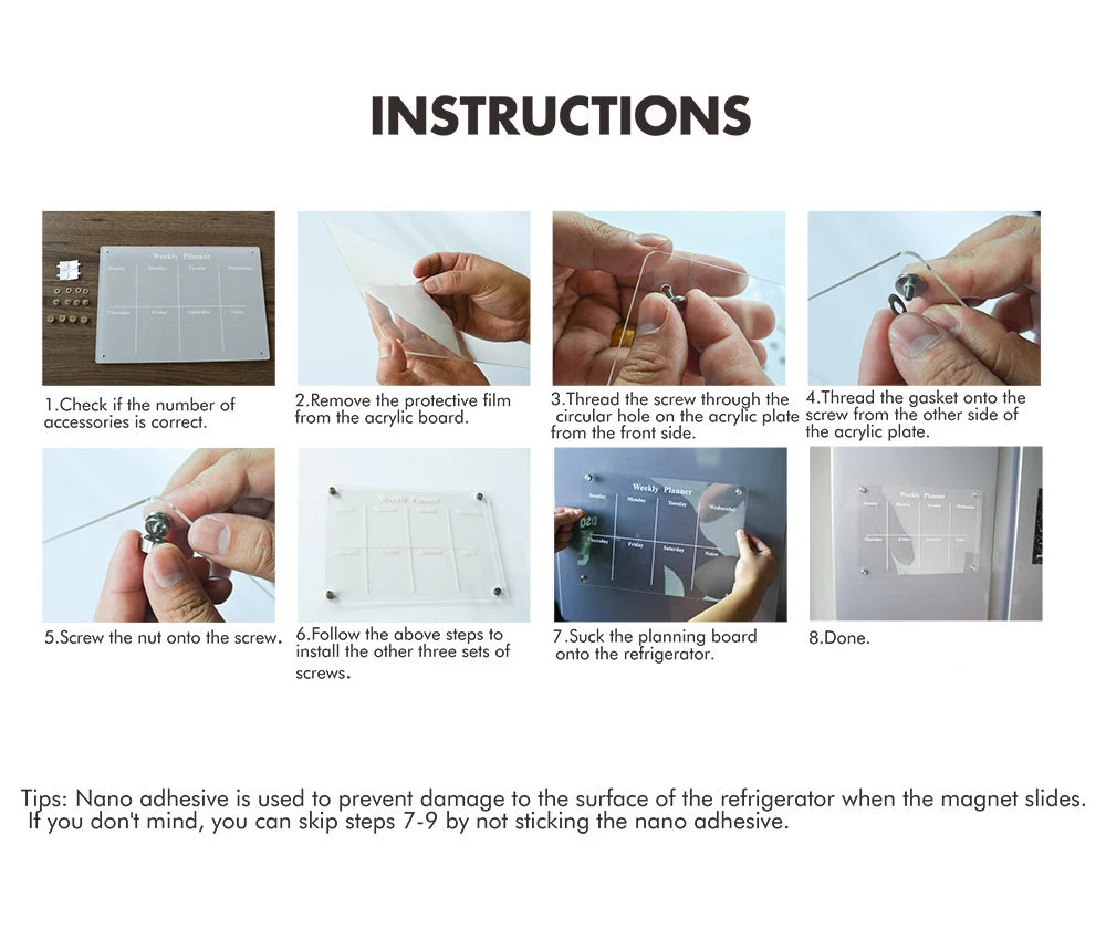 Fridge Magnet Sticker Calendar Weekly Planner Message Boards Reusable Dry Erase Board Schedule Transparent Fridge Message Menu