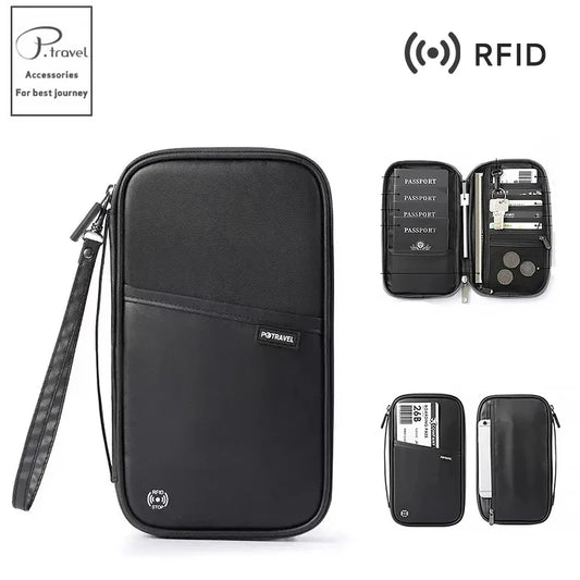 Travel Passport Wallet Organizer Bag with Card Holder Document Case for Family Crossbody Ticket Cash Storage Bag for Abroad Trip