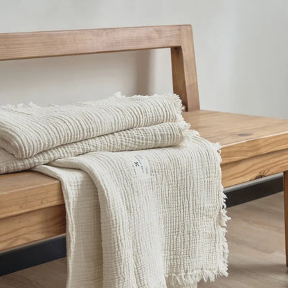 Maillard Cotton Blankets Four Layers Of Gauze Sofa Cover Blanket With Tassel AB Side Office Nap Decorative Bed Muslin Blanket