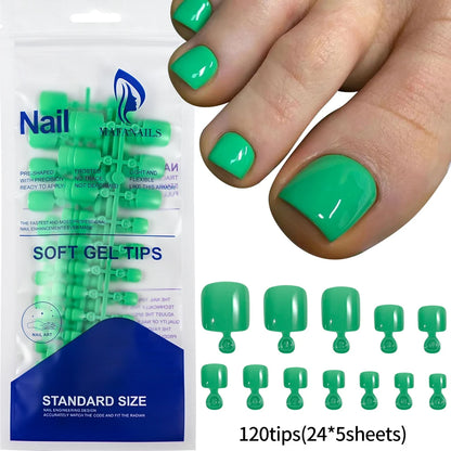 144pcs Short Square False Toe Nails Lake Blue/White/Red/Nude Press on Toenails Glossy Full Cover Toe Nails 100/120pcs Artificial