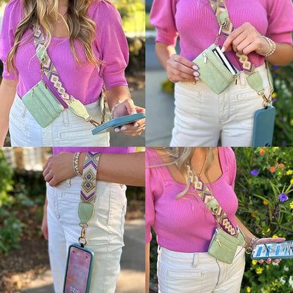 Phone Strap With Zippered Pouch For Women, Adjustable Cellphone Lanyard Crossbody With Wallet ,Clip And Go Strap for Phone