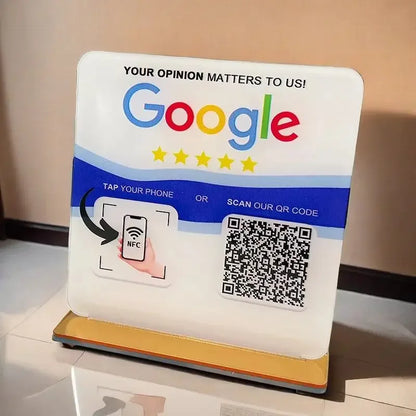 Custom Google Review Sign With Stand Scan QR Code Business Decor Acrylic Google Review NFC QR Code Sign Review Us on Google