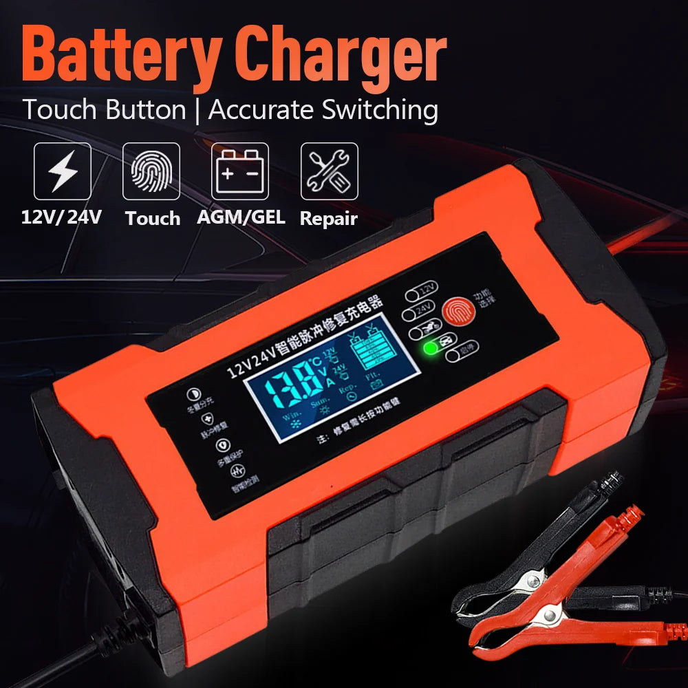 Car Battery Charger 12V 10A 24V 5A Automotive Digital Display Detection Pulse Repair Car Chargers Motorcycle Car Accesorries