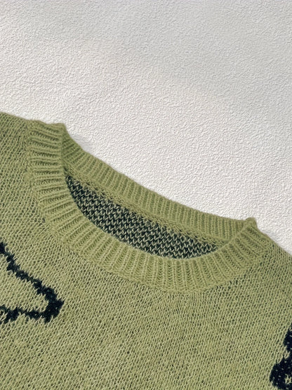 Women's Oversized Dinosaur Pattern Sweater - Cozy Long Sleeve Pullover for Casual Wear