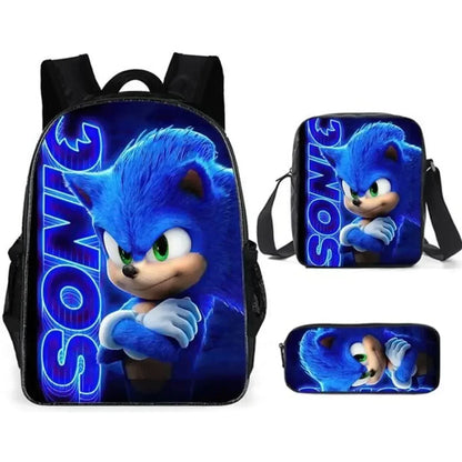 HOT 3PC-SET Sonic Backpack Primary and Secondary School School Bags  Anime Cartoon School Bags Best Gifts for Kids Mochila