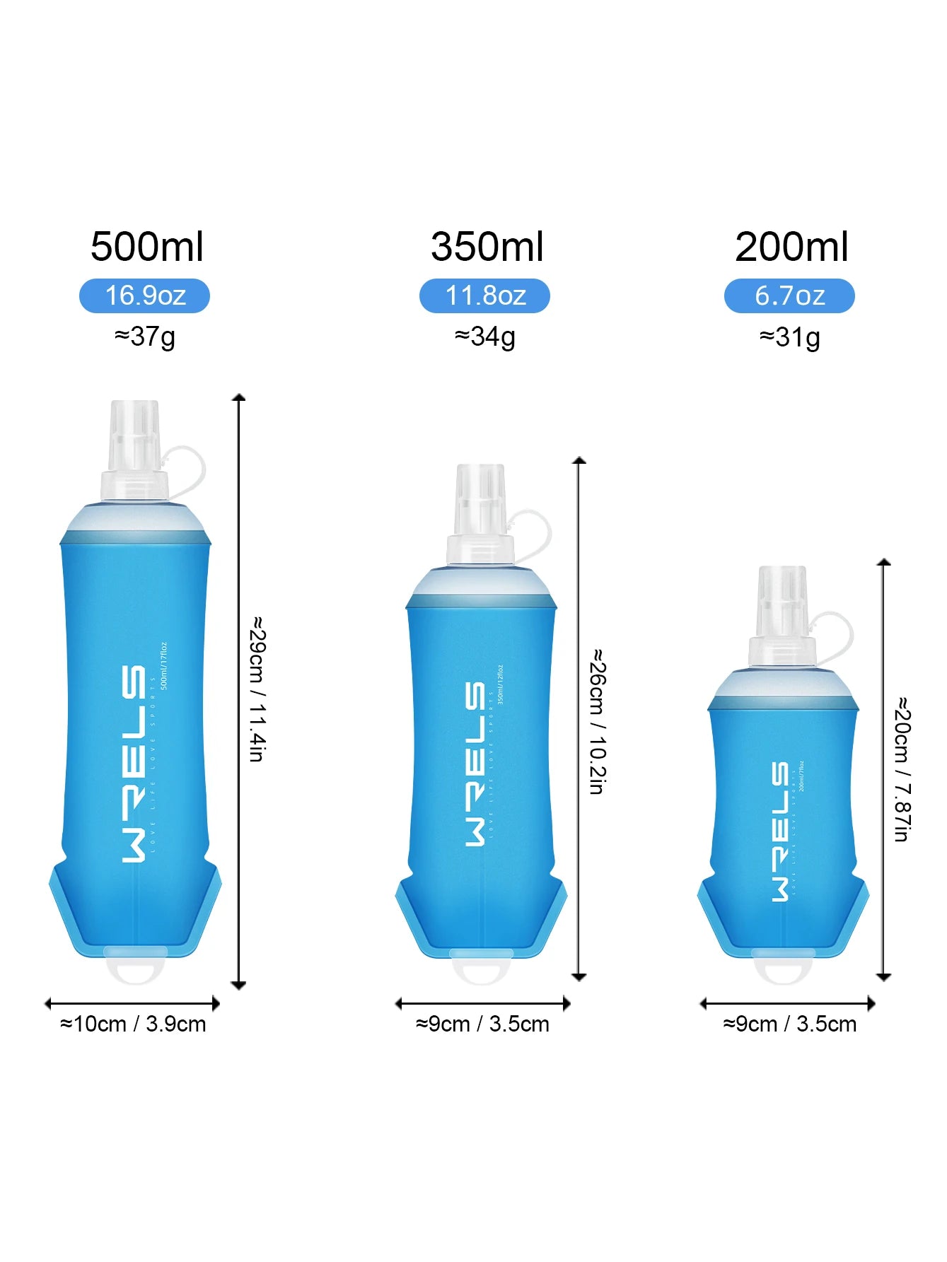 WRELS Foldable Silicone Soft Flask Water Bottle for Outdoor Sport  Running Camping Folding TPU Soft Flask Water Bag BPA Free