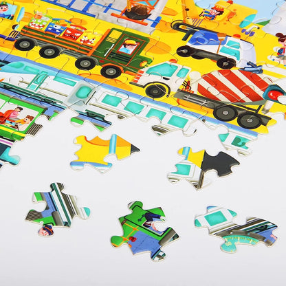 Puzzles for Kids Ages 4-10,100 Piece Puzzles for Kids Bulldozer Construction Vehicles Shaped Jigsaw Puzzle Christmas Birthday Gi