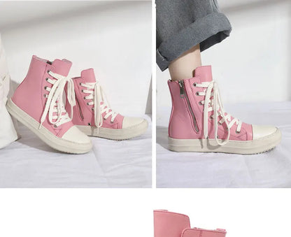 Owens women's sports shoes, men's sports shoes, 2025 spring and autumn lace-up flat casual shoes thick sole high top sports shoe