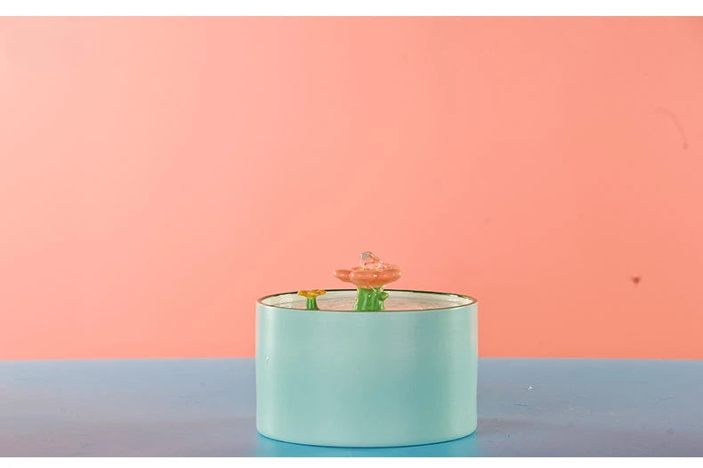 Cat Ceramic Flower Water Fountain Drinking Feeders Pets