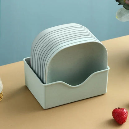 Reusable Food Serving Dishes with Rack, 10Pcs Square Wheat Straw Plates Salad Bowl