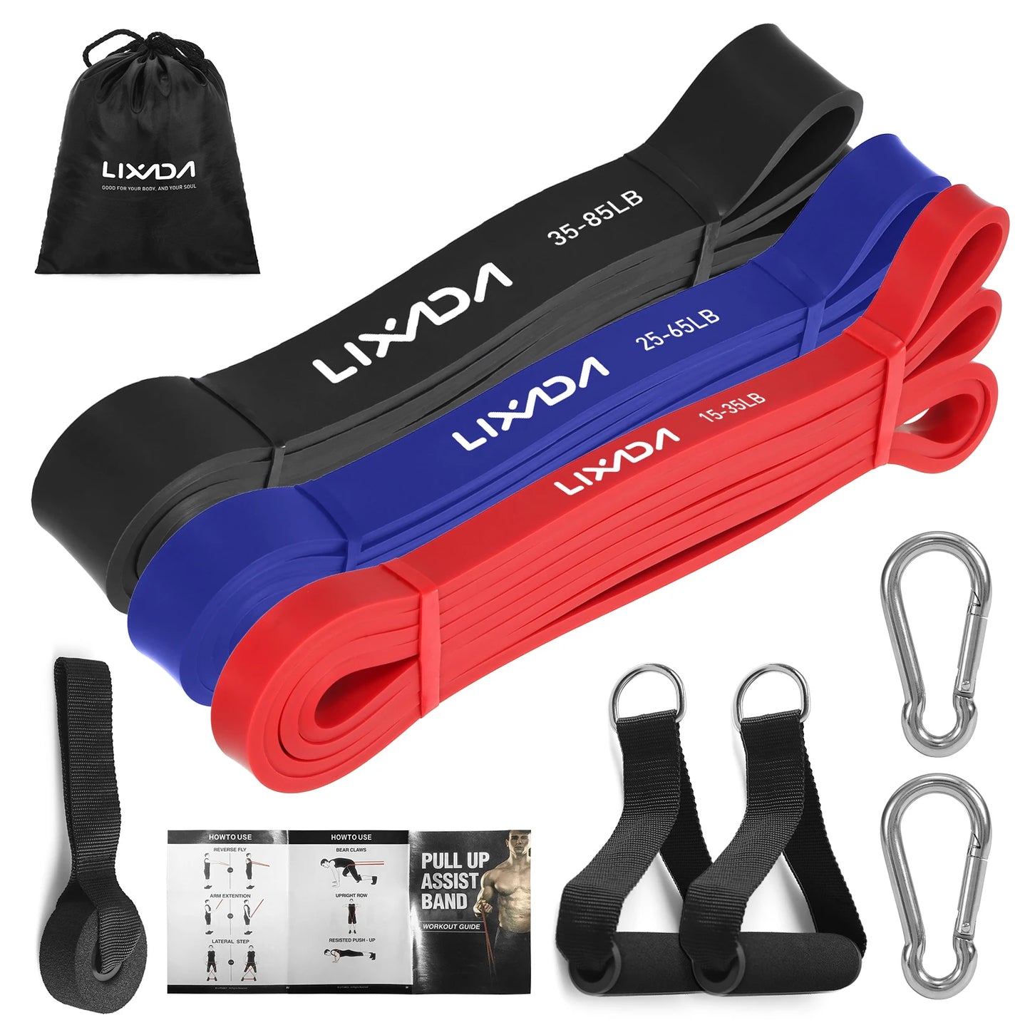 Lixada Pull Up Assist Bands Set Resistance Loop Bands Powerlifting Exercise Stretch Bands with Door Anchor Foam Handles Hooks
