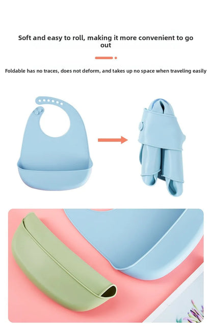 Eating Enlarged and Widened Bib Waterproof Silicone Super Soft and Light Feeding Complementary Food Children's Bib Saliva Pocket