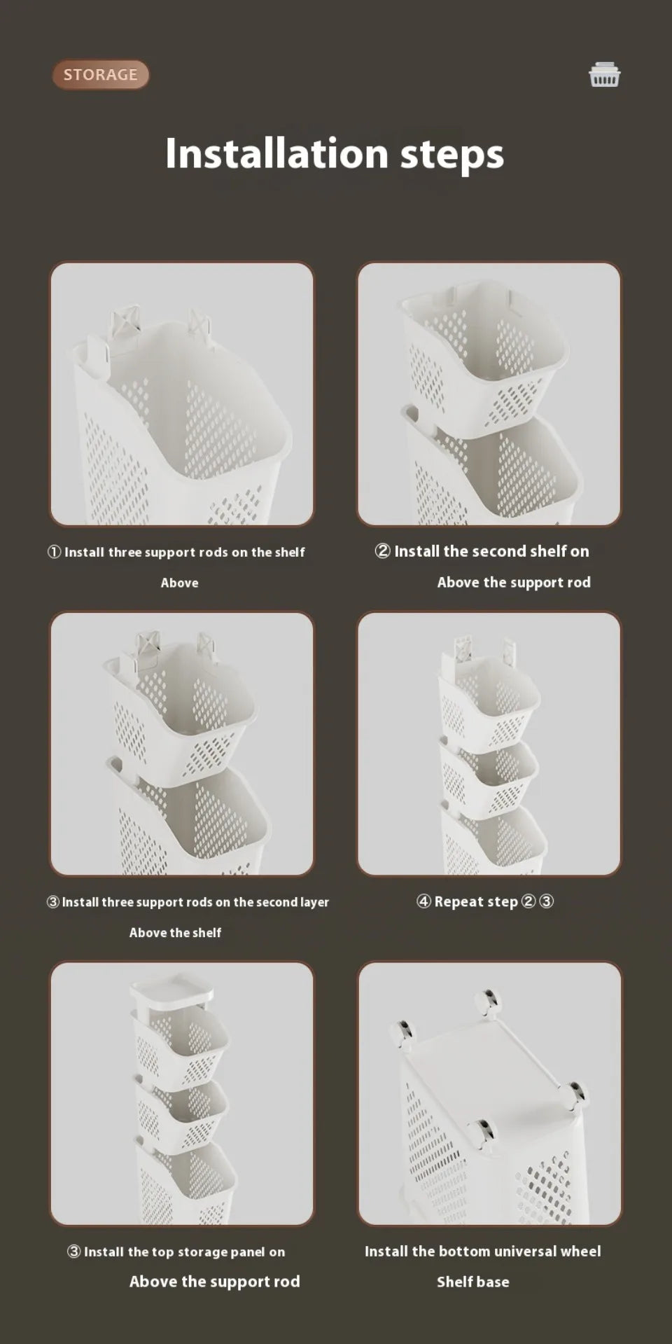 Multilayer Laundry Storage Basket Wheels Pp Plastic Laundry Baskets With Wheel Household Sundries Bathroom Toilet Storage Rack