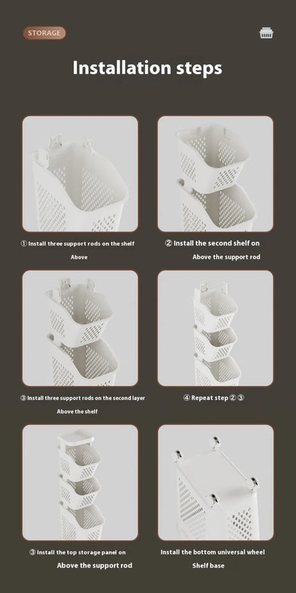 Multilayer Laundry Storage Basket Wheels Pp Plastic Laundry Baskets With Wheel Household Sundries Bathroom Toilet Storage Rack