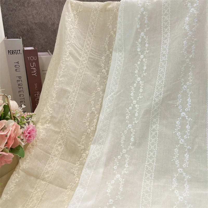 2YardsX 125cm width Cotton Lace Embroidery Fabric Cotton Embroidery Clothing Shirt Dress Pure Cotton Hollow Embroidery Fabric