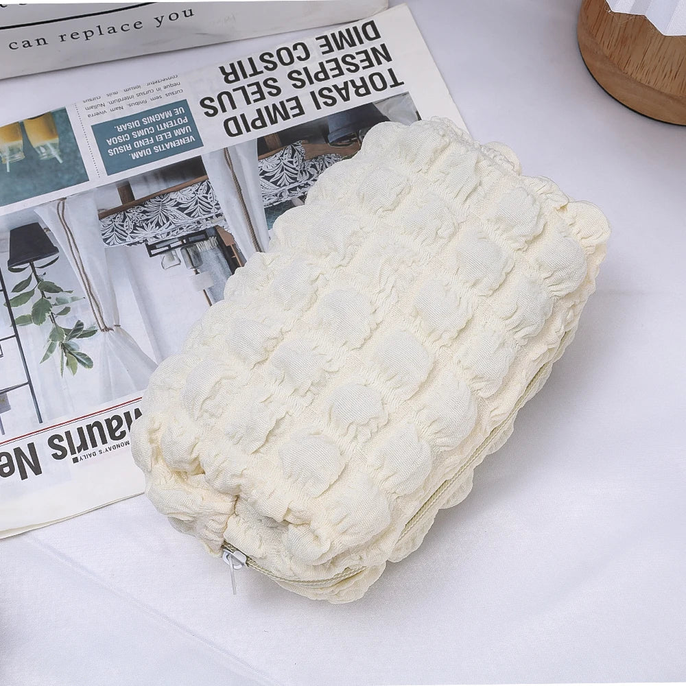 Cute Cream Puff Pencil Case Big Capacity Pen Bag Zipper Stationary Organzier Aesthetic Pen Case Makeup Storage Office Stationary