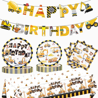 Construction Party Disposable Tableware Plates Cups Napkins Tablecloth Construction Truck Party Decor Excavator Party Favors
