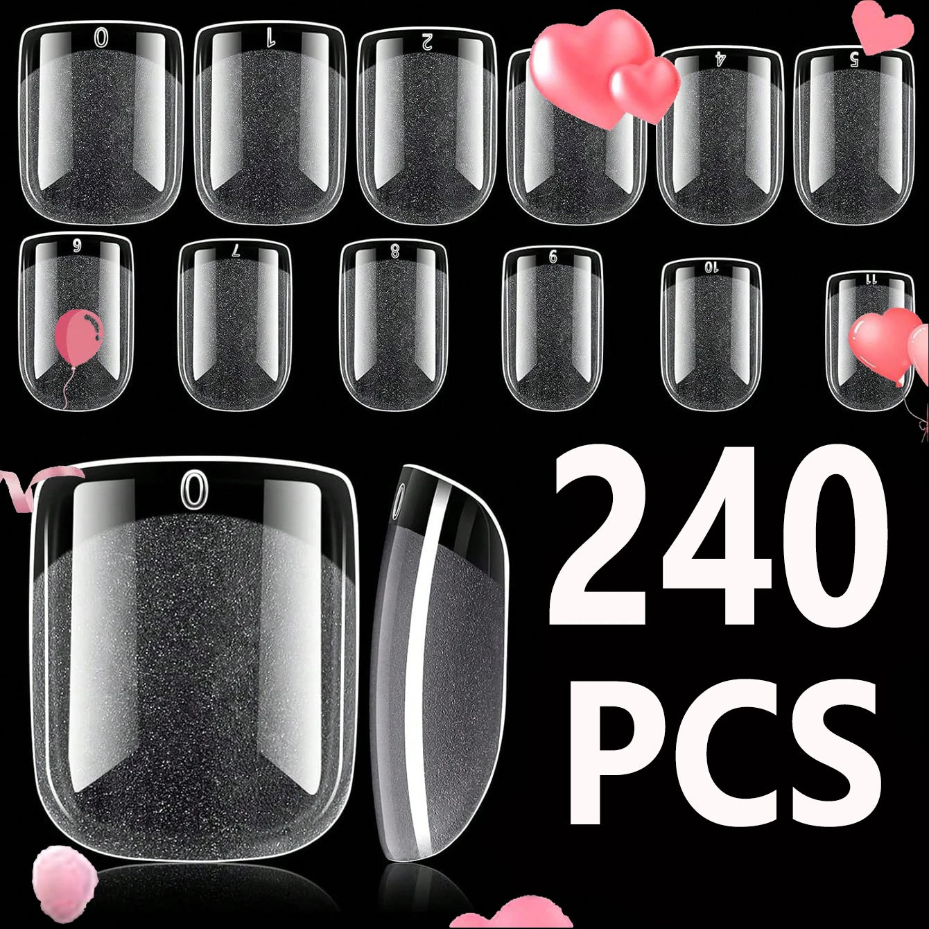 240PCS Short Almond Nail Tips Soft Gel Pre-Shaped Acrylic Nail Tips Half Matte Full Cover Nail Tips Clear Gelly Press on Nail