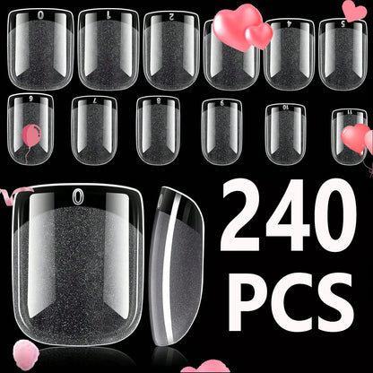 240PCS Short Almond Nail Tips Soft Gel Pre-Shaped Acrylic Nail Tips Half Matte Full Cover Nail Tips Clear Gelly Press on Nail