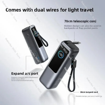 A1695 165W portable power bank, 25000mAh PD3.0/QC4.0 fast charging portable charger with extendable cable