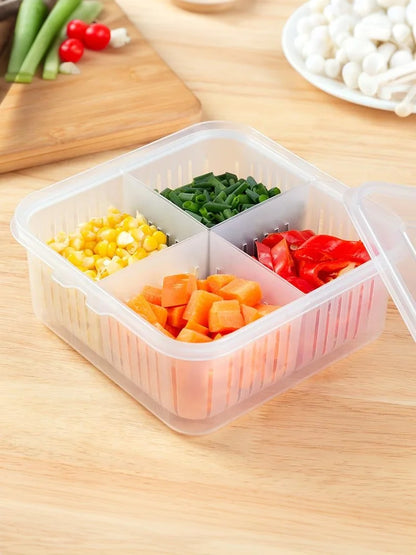 4 Grid Refrigerator Storage Box Food Vegetable Fridge Organizer Drain Basket Meat Onion Ginger Crisper