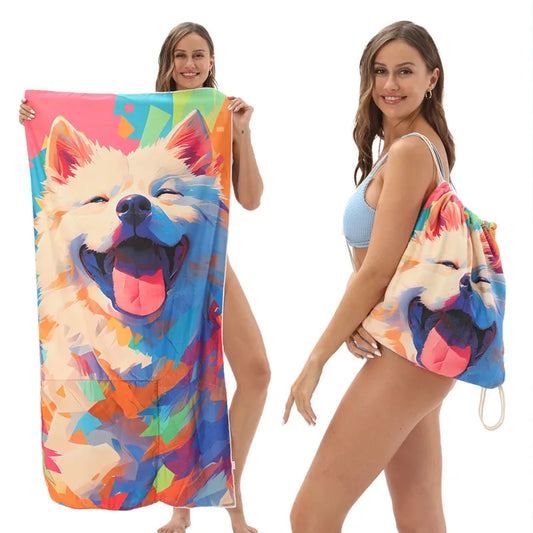 Beach Towel 2-in-1 Foldable One-piece Bag Printed Bath Towels Portable Pool Storage Blanket Multi-Purpose Shower Rug
