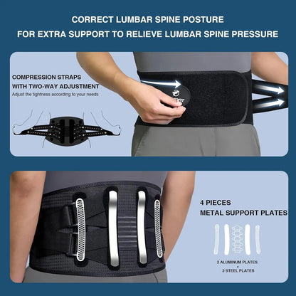 Back Brace For Lower Back Pain, With 4 Metal Supports, Four Elastic Bands, Breathable & Strong Support, Relieve Your Pain