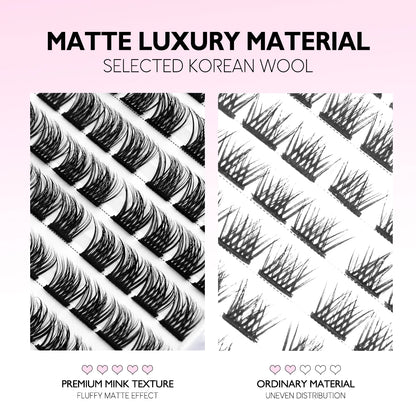 GROINNEYA Lash Clusters Kit DIY Lash Extension Volume Waterproof Individual Lashes Clusters Kit Lash Bond & Seal & Lash Tweezers