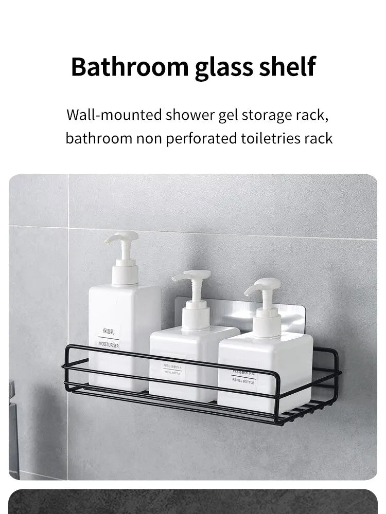 Bathroom Storage Rack Kitchen Organizer Shelf Black Shelves Corner Frame Iron Shower Punch Free Mounted Caddy Rack