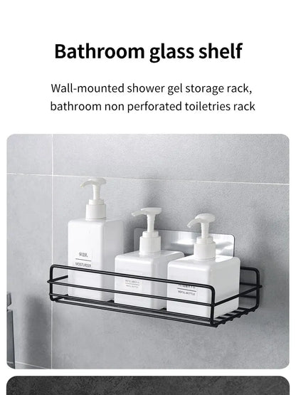Bathroom Storage Rack Kitchen Organizer Shelf Black Shelves Corner Frame Iron Shower Punch Free Mounted Caddy Rack