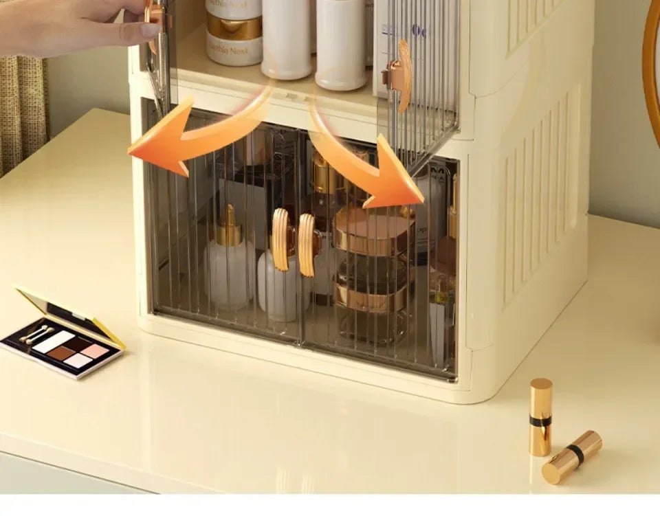 Cosmetics Storage Boxes Multi Layer Flat Cover Design Stationery Storage Shelf Household Dustproof Cosmetics Skincare Organizer