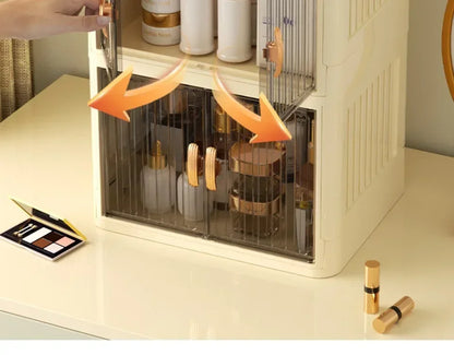 Cosmetics Storage Boxes Multi Layer Flat Cover Design Stationery Storage Shelf Household Dustproof Cosmetics Skincare Organizer