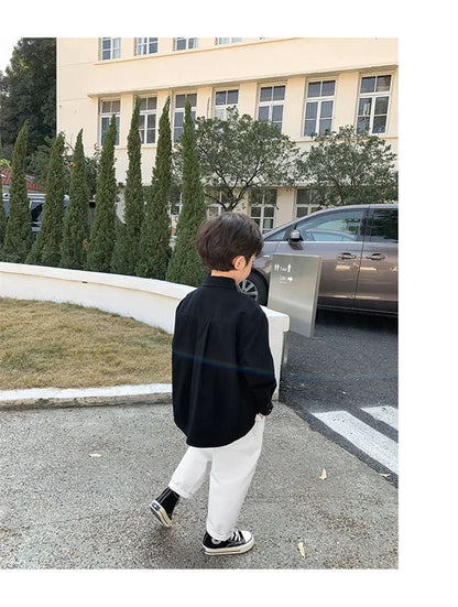 Boys Baby's Kids Blouse Jacket Outwear 2023 Black Spring Autumn Shirts Cotton Gift Plus Size Children's Clothing